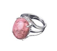 KHJH Anello Aperto per Donna,Anello Aperto Vintage Linea Ovale Naturale Design in Rodonite Design Classico Moda Fascino Bohemien Romantico Elegante Regolabile per Regalo da Donna da Uomo