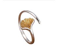 KHJH Anello Aperto Regolabile,Stile Bohemien Moda Ginkgo Biloba 925 Anelli d'Argento Gioielli Regalo di Nozze Romantico Incontri per Coppia Ragazza Signora