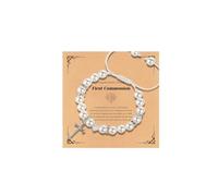 KHKINDPRO Braccialetto con croce per prima comunione, battesimo, cresima, braccialetto con perline a croce o braccialetto di perle, regalo per la festa della mamma, per donne, nipote, figlia, nipote