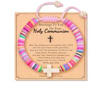 KHKINDPRO Braccialetto con croce per prima comunione, battesimo, cresima, braccialetto con perline a croce o braccialetto di perle, regalo per la festa della mamma, per donne, nipote, figlia, nipote