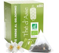 Khla - Tè Gelsomino Bio - 80 Bustine Piramidali - Jasmine Tea - Freddo o Caldo - Tè Verde Floreale & Aromatico - Ricco di Antiossidanti - Sonno, Digestione - Origine Cina