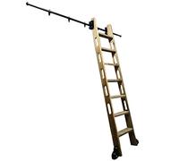 KHLMSRXJ Kit di ferramenta per Scale a rotelle per Biblioteca, Kit di binari per Scale scorrevoli, Sistema di binari per Scale mobili in Tubo Tondo Nero Rustico con Ruote a rulli per pavime