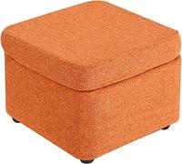 KHLMSRXJ Piccolo Sgabello Contenitore con Seduta Imbottita, poggiapiedi in Tessuto Multifunzionale, Contenitore per Soggiorno, Camera da Letto, Sgabello Portatile, Pouf, Quadrato Arancione