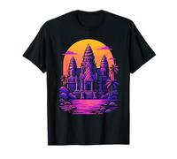 Khmer Angkor Wat Tempio Cambogia Design Tramonto Stile Maglietta