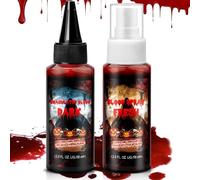 KHOLEZ Sangue Finto Halloween Set, Set Trucco Effetti Speciali Halloween - 58ml Sangue Spray Fresco, 58ml Sangue Finto Scuro, Lavabile, Trucco Halloween per Zombie, Vampiri Cosplay e Cicatrici Finte