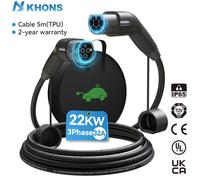 Khons Cavo di ricarica EV Cavo caricabatterie da Type2 a Type2 22kw 32A Caricatore EV Spina femmina a spina maschio Cavo di ricarica EVSE 5M TPU 22kw 32A 3Phase