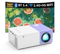 KHQ Mini proiettore con WiFi, portatile, 1080p, HD, per esterni, compatibile con telefono/tablet/laptop/TV Stick, viola e bianco