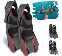 Khroom corte pinne da snorkeling regolabili con sacca appendibile | taglia 36-47 | pinne corte per il nuoto, per adulti, uomini e donne (42-47, Rosso)