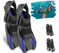 Khroom corte pinne da snorkeling regolabili con sacca appendibile | taglia 36-47 | pinne corte per il nuoto, per adulti, uomini e donne (42-47, Blu)