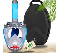 Khroom Maschera da Snorkeling per Bambini | CO2 sicuro | Maschera Subacquea per Bambini |Maschera Integrale per Snorkeling | Maschere da immersione (Squalo Blu+Soft-Case)
