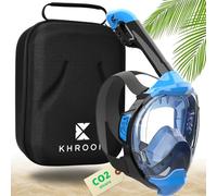 Khroom Maschera da Snorkeling sicura CO2 Maschera a Pieno facciale | Maschera Subacquea per Adulti e Bambini | Maschere da immersione | Seaview Y (S/M blu+Soft-Case)
