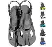 Khroom pinne corte adulti / bambini taglia 32-47 | pinne snorkel corte regolabili | pinne da nuoto pinne corte per snorkeling | pinne da immersione regolabili per nuoto / immersioni nero L/XL (42-47)