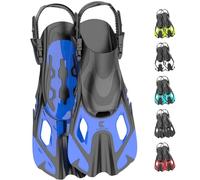 Khroom pinne corte adulti / bambini taglia 32-47 | pinne snorkel corte regolabili | pinne da nuoto pinne corte per snorkeling | pinne da immersione regolabili per nuoto / immersioni blu XS (32-36)