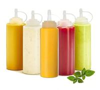 KHstylehoo 5 bottiglie da spremere, bottiglia da 360 ml, flacone dosatore da 12 oz con tappo, bottiglia per salsa, bottiglia da spremere, bottiglia per spezie, ketchup, senape, mayo, olio d'oliva,