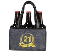 KHstylehoo Regalo 21 compleanno uomini, borsa da uomo birra, Happy Birthday compleanno divertente borsa per bottiglie 6 bottiglie, 21 compleanno uomo portabottiglie per vecchio papà, marito
