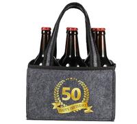 KHstylehoo Regalo 50° compleanno uomini, borsa da uomo birra, Happy Birthday compleanno divertente borsa per bottiglie 6 bottiglie, 50° compleanno uomo portabottiglie per vecchio papà, marito