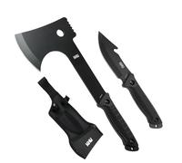 KHU 2 pcs 420HC Acciaio Ascia da campeggio Coltello da caccia - Coltello da campeggio sopravvivenza con fodero in nylon, Ascia da bushcraft per spaccare la legna Uso All'aperto caccia