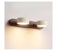 KHUKHU Applique Da Parete 2 Luci LED Applique Da Parete Wabi-Sabi Lampada Da Parete In Travertino Base In Legno Massello Lampada Da Parete For Bagno Lampada Da Parete Girevole A 180°(Walunt,2-light)