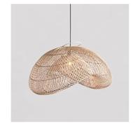 KHUKHU Lampada A Sospensione Stile Wabi-sabi Camera Da Letto In Stile Sud-est Asiatico Sala Da Pranzo Sala Da Tè Lampada A Sospensione Paralume Tessuto Fatto A Mano Lampadario Base E27(Natural,60cm)