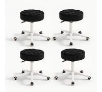 KHUKHU Piccola sedia rotonda con ruote in similpelle, altezza regolabile, girevole, sgabelli da lavoro, sedia da ufficio for casa(Black,Pack of 4)