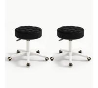 KHUKHU Piccola sedia rotonda con ruote in similpelle, altezza regolabile, girevole, sgabelli da lavoro, sedia da ufficio for casa(Black,Pack of 2)