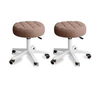 KHUKHU Piccola sedia rotonda Sgabelli con ruote, in pelle PU Altezza regolabile Girevole Lavoro SPA Salone con(Brown,2 Pack)