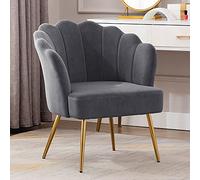 KHUKHU Poltrona imbottita in velluto, comodissima, for il trucco, con schienale, scrivania for gli ospiti, gambe in metallo dorato, for soggiorno, camera da letto(Grey)