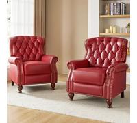 KHUKHU Poltrona reclinabile in vera pelle con piedini in legno massello, moderna poltrona regolabile con schienale decorato con rivetti, divano singolo for soggiorno.(Wine red,2)