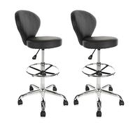 KHUKHU Sedia da disegno con schienale, poggiapiedi regolabile in altezza, sgabello girevole con ruote, cuscino di seduta spesso, for cucina e bar di casa(Round Backrest,2PK)