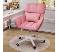 KHUKHU Sedia da scrivania carina, girevole, imbottita, in pelle, for ufficio, con braccioli, for camera da letto, moderna, for computer, con ruote, semplice, for donna(Pink)