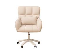 KHUKHU Sedia da scrivania carina, girevole, imbottita, in pelle, for ufficio, con braccioli, for camera da letto, moderna, for computer, con ruote, semplice, for donna(Beige)