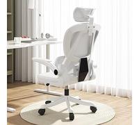 KHUKHU Sedia da scrivania in rete, sedia da gioco ergonomica con schienale alto, ruote e poggiatesta regolabili(White)