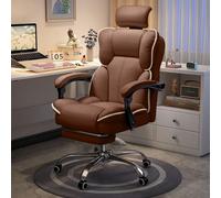 KHUKHU Sedia da ufficio direzionale con poggiapiedi, schienale alto, sedie da gioco for computer, grande e alta, in similpelle bianca, reclinabile(Brown)