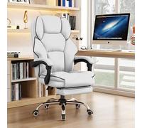 KHUKHU Sedia da ufficio direzionale, con schienale alto, for computer e gaming, in pelle, con poggiapiedi, ergonomica for grandi e alti lavoratori.(Gray)