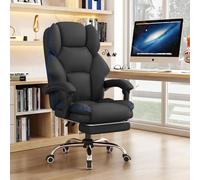 KHUKHU Sedia da ufficio direzionale, con schienale alto, for computer e gaming, in pelle, con poggiapiedi, ergonomica for grandi e alti lavoratori.(Black)
