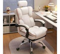 KHUKHU Sedia da ufficio direzionale con schienale alto regolabile, sedie for computer di casa, supporto for scrivania grande e alto, girevole in pelle PU(White)