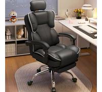 KHUKHU Sedia da ufficio direzionale con schienale alto regolabile, sedie for computer di casa, supporto for scrivania grande e alto, girevole in pelle PU(Black White)