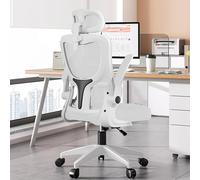 KHUKHU Sedia da ufficio in rete, schienale alto, ergonomica, con supporto lombare e braccioli ribaltabili, poggiatesta regolabile, for casa, nera, girevole, for il gioco e il lavoro.(White)