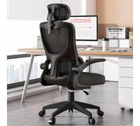 KHUKHU Sedia da ufficio in rete, schienale alto, ergonomica, con supporto lombare e braccioli ribaltabili, poggiatesta regolabile, for casa, nera, girevole, for il gioco e il lavoro.(D)