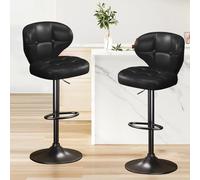 KHUKHU Set di 2 sgabelli da bar, sgabelli da bar girevoli regolabili, sedia moderna rivestita in similpelle con schienale e poggiapiedi, cucina, sala da pranzo(Black,Set of 2)