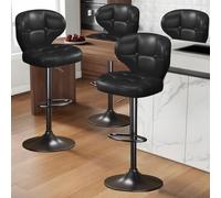 KHUKHU Set di 2 sgabelli da bar, sgabelli da bar girevoli regolabili, sedia moderna rivestita in similpelle con schienale e poggiapiedi, cucina, sala da pranzo(Black,Set of 4)