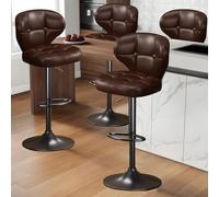 KHUKHU Set di 2 sgabelli da bar, sgabelli da bar girevoli regolabili, sedia moderna rivestita in similpelle con schienale e poggiapiedi, cucina, sala da pranzo(Brown,Set of 4)