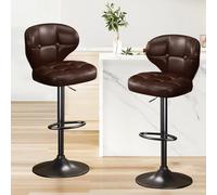 KHUKHU Set di 2 sgabelli da bar, sgabelli da bar girevoli regolabili, sedia moderna rivestita in similpelle con schienale e poggiapiedi, cucina, sala da pranzo(Brown,Set of 2)