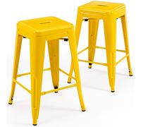 KHUKHU Sgabelli da bar da 24" in metallo senza schienale, sgabelli da bar for interni ed esterni con seduta quadrata(Yellow,2)