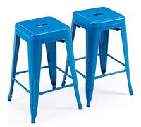 KHUKHU Sgabelli da bar da 24" in metallo senza schienale, sgabelli da bar for interni ed esterni con seduta quadrata(Blue,2)