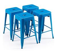 KHUKHU Sgabelli da bar da 24" in metallo senza schienale, sgabelli da bar for interni ed esterni con seduta quadrata(Blue,4)
