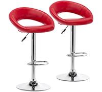 KHUKHU Sgabelli da bar regolabili, sgabelli da bar girevoli moderni e graziosi in similpelle con schienale cavo, sedie Airlift alte for cucina, sala da pranzo, pub, bar, set da 2(Red)