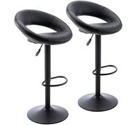 KHUKHU Sgabelli da bar regolabili, sgabelli da bar girevoli moderni e graziosi in similpelle con schienale cavo, sedie Airlift alte for cucina, sala da pranzo, pub, bar, set da 2(Black Black Base)