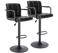 KHUKHU Sgabello da bar moderno in similpelle, girevole e regolabile con schienale e braccioli, altezza del bancone Airlift, for cucina, sala da pranzo, pub e bar.(Black,2 PACK)