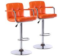 KHUKHU Sgabello da bar moderno in similpelle, girevole e regolabile con schienale e braccioli, altezza del bancone Airlift, for cucina, sala da pranzo, pub e bar.(Orange,2 PACK)